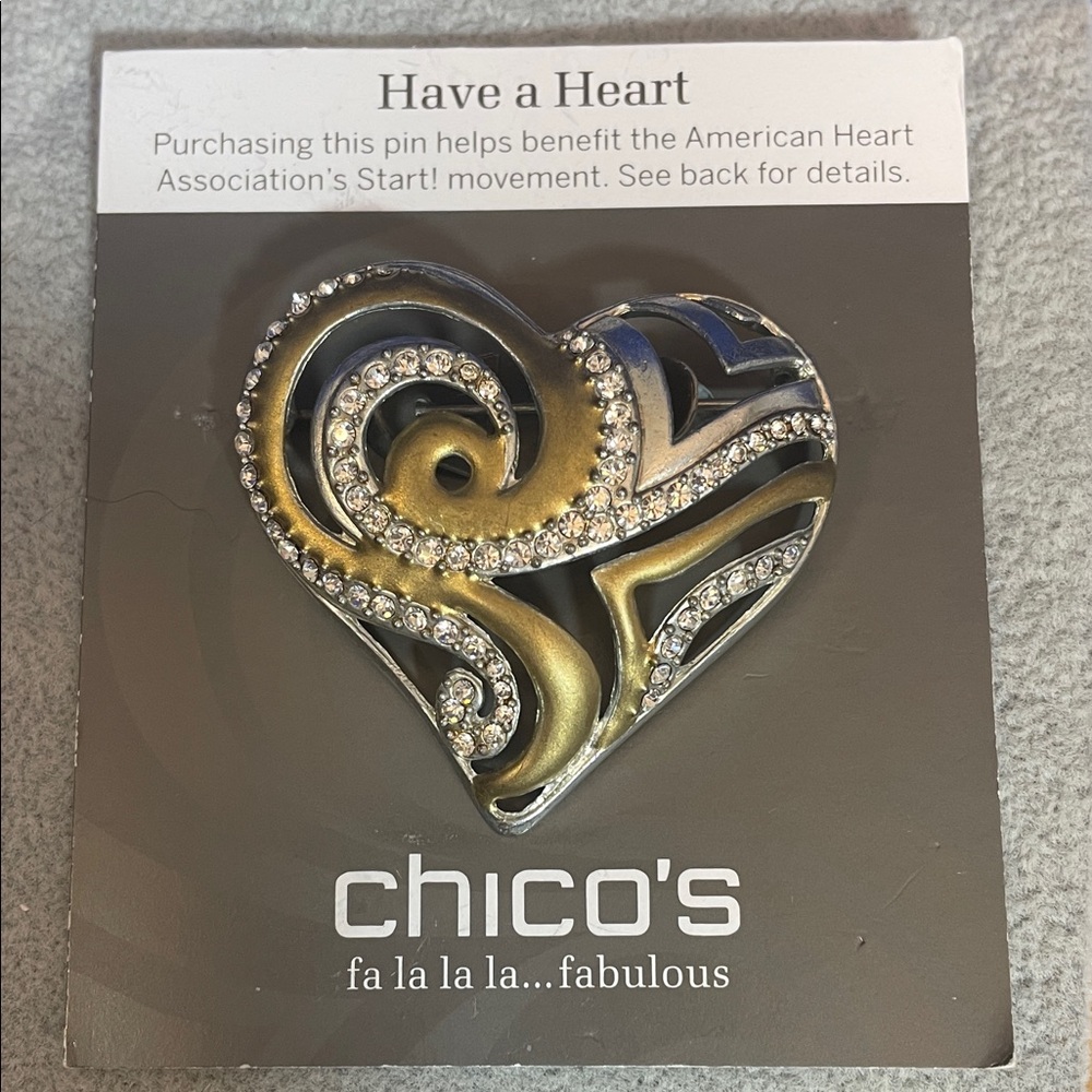 Chico's Gold and Silver Heart Brooch from 2008 American Heart Assoc. NWT
